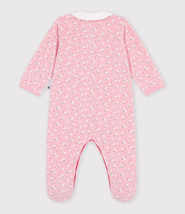 Strampler aus Nicki mit Kragen und Blumenmuster rosa/vielfarbig