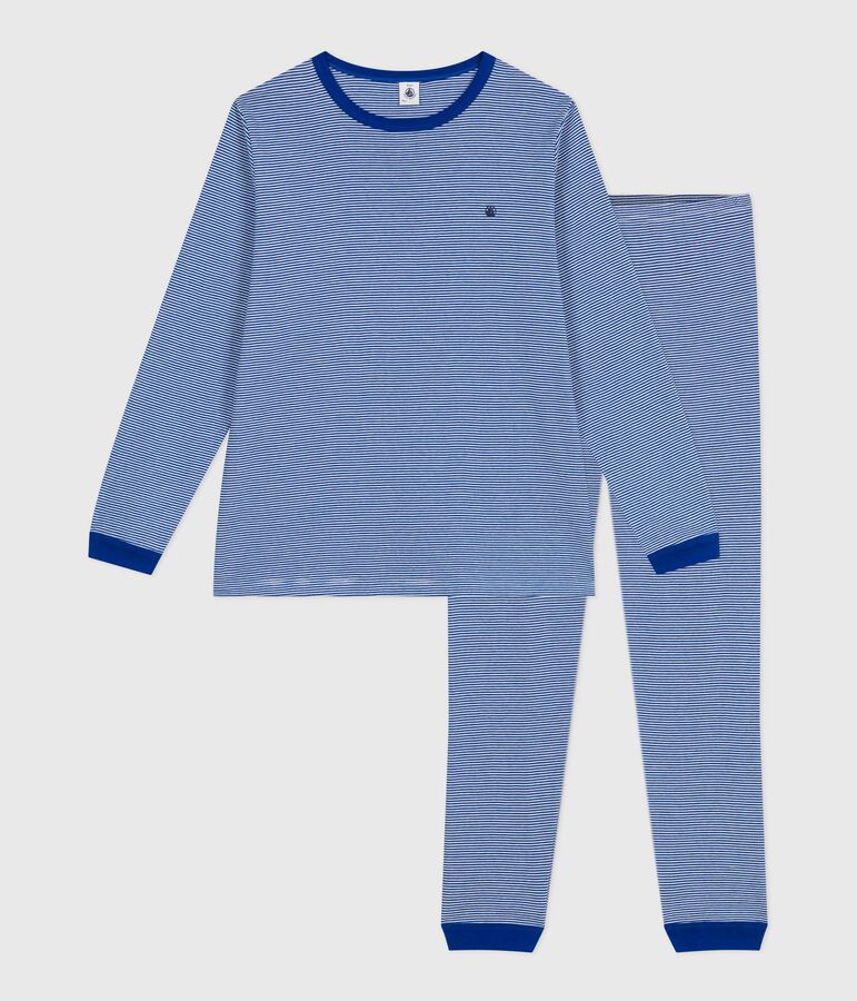 Kinder-Pyjama aus Baumwolle mit Streifen blau/weiss