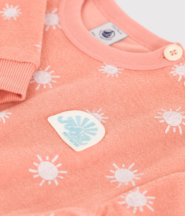 Baby-Sweatshirt aus Baumwoll-Frottee mit Sonnenmuster orange/weiss