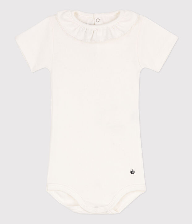 Kurz&auml;rmeliger Baby-Body aus Baumwolle mit R&uuml;schenkragen weiss