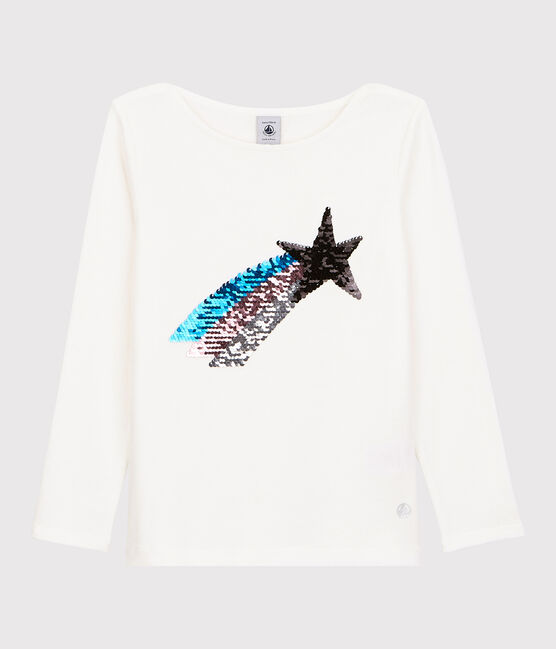 Langärmeliges Kinder-T-Shirt aus Baumwolle für Mädchen weiss MARSHMALLOW