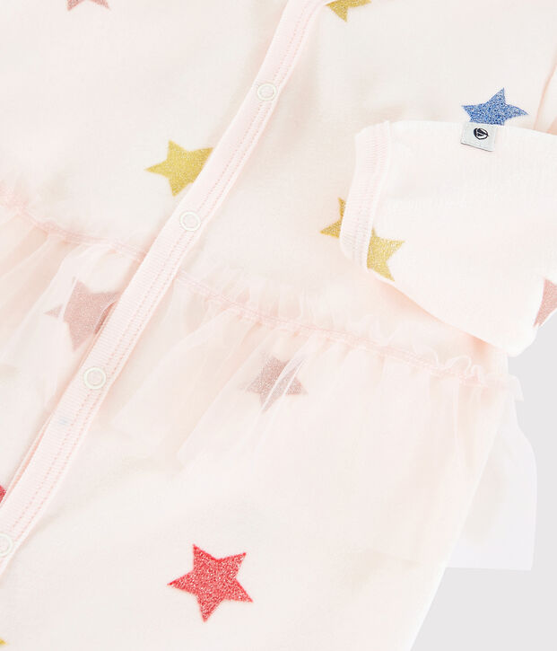 Baby-Strampler aus Nicki mit Sternenmuster f&uuml;r M&auml;dchen rosa/vielfarbig