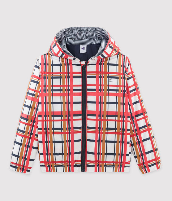 Warme Kinder-Windjacke unisex weiss MARSHMALLOW+SIGNAL/rot MULTICO