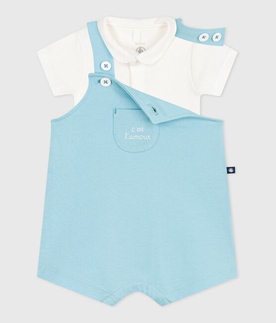 Newborn-Set Latzhose und Strampler aus Baumwolle blau AQUATIC