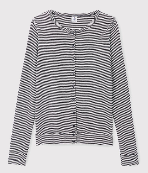 Gestreifter Cardigan aus Baumwolle f&uuml;r Damen blau/weiss