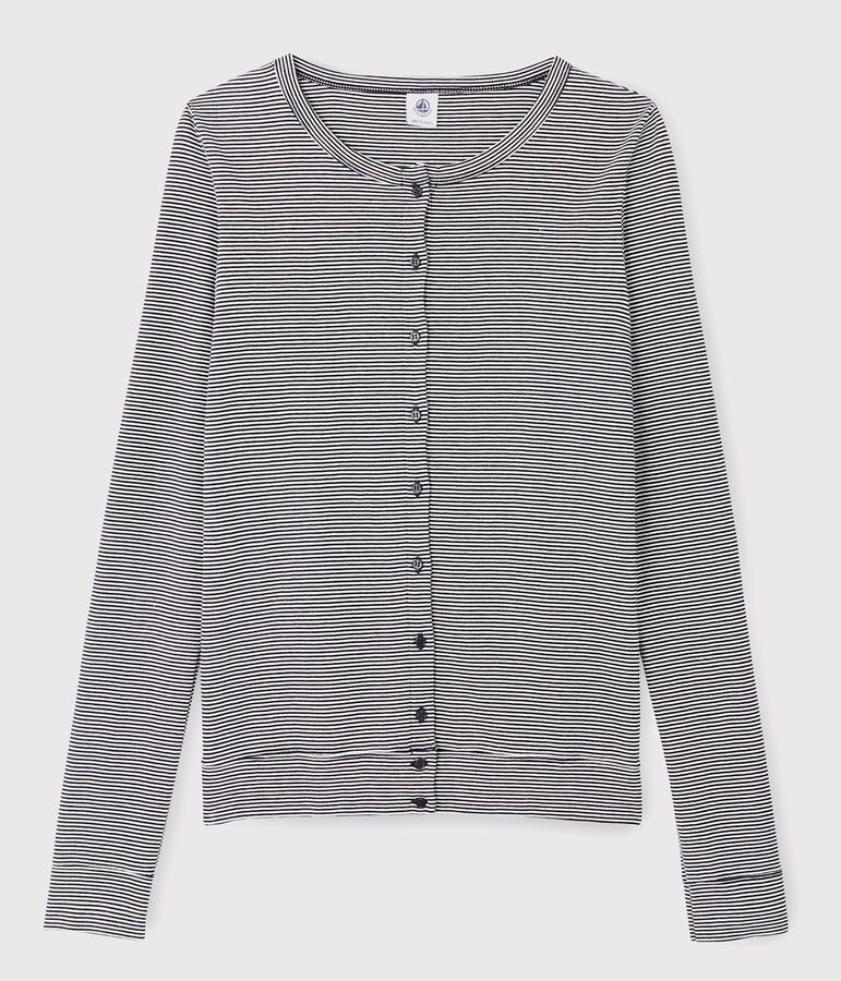 Gestreifter Cardigan aus Baumwolle f&uuml;r Damen blau SMOKING/weiss MARSHMALLOW