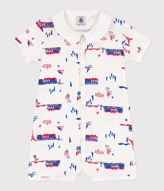 Baby-Kurzoverall Paris aus Baumwolle weiss MARSHMALLOW/weiss MULTICO