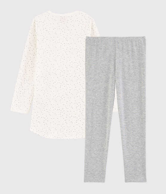 Sternen-Nachthemd und Leggings aus Doppeljersey für Mädchen weiss MARSHMALLOW/grau ARGENT