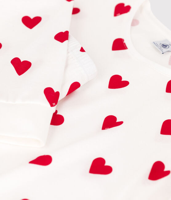 Damenpyjama aus Baumwolle, mit Herzchen weiss MARSHMALLOW/rot TERKUIT