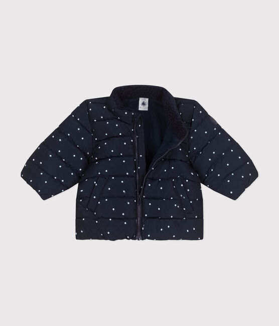 Gemusterte  Baby-Winterjacke mit einrollbarer Kapuze blau SMOKING/weiss MARSHMALLOW