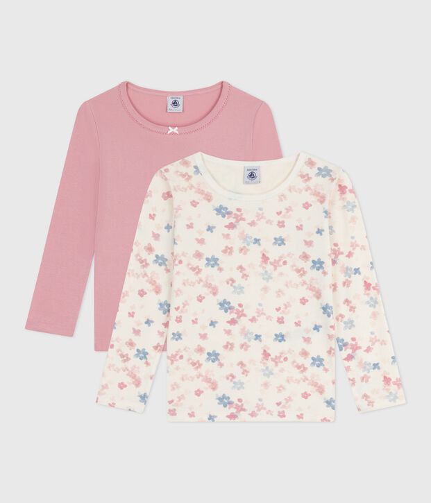 Set lang&auml;rmeliger Kinder T-Shirts aus Baumwolle mit Blumenmuster vielfarbig