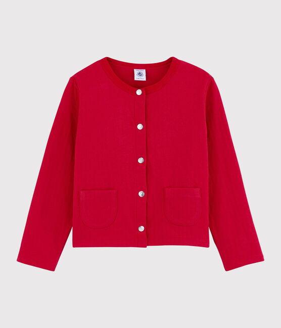 Kinder-Cardigan aus gedoppeltem Jersey für Mädchen rot TERKUIT