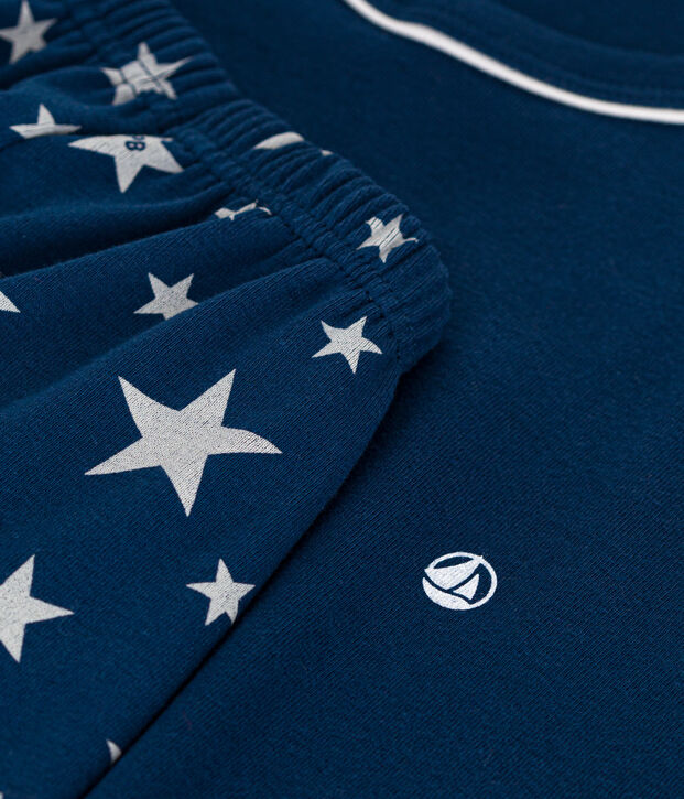 Kurzer Kinderpyjama aus Baumwolle blau/weiss