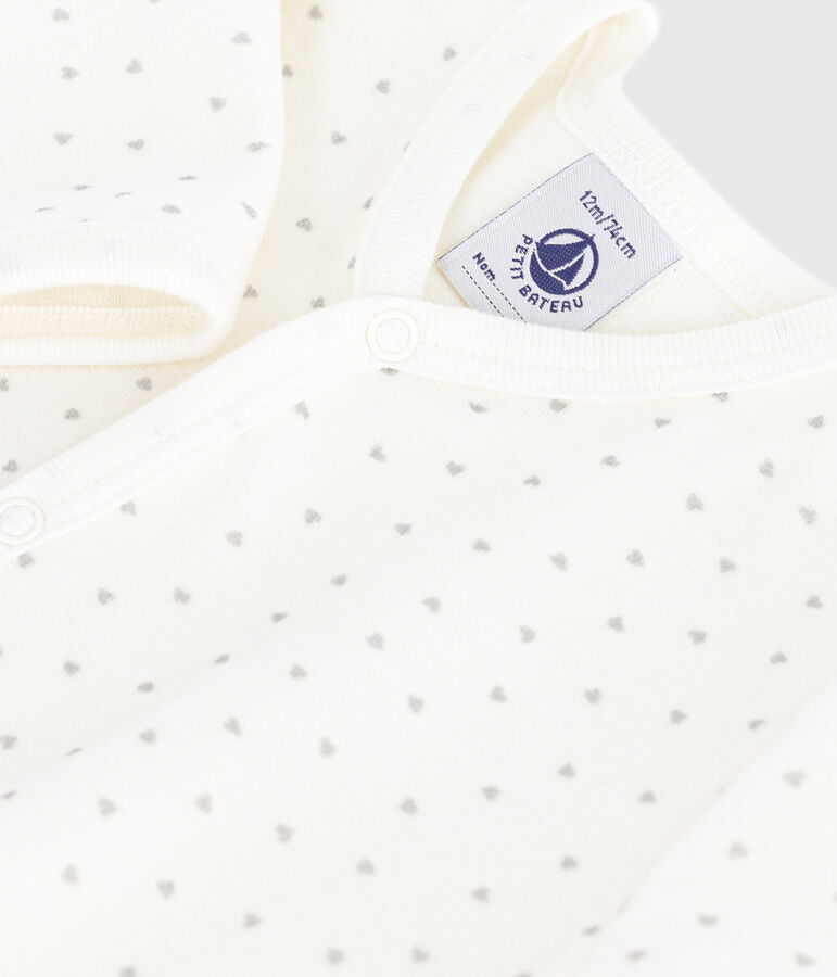 Strampler aus Nicki mit kleinen Herzen weiss/grau