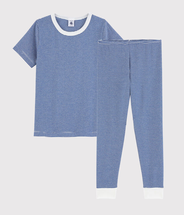 Kinderpyjama aus Baumwolle mit blauem Milleraies-Design f&uuml;r Jungen blau/weiss