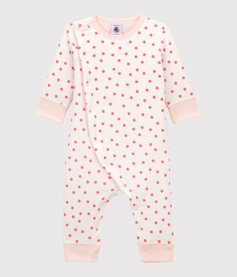 Wattierter Baby-Overall ohne F&uuml;&szlig;e aus Baumwolle weiss/rosa