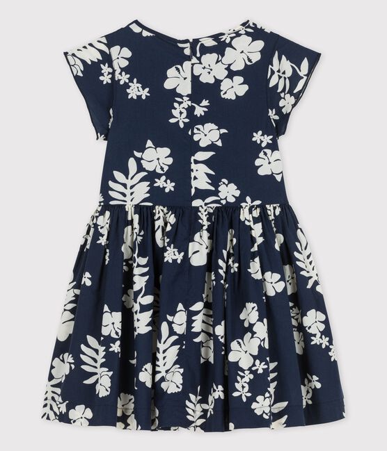 Kurzärmeliges Kinderkleid aus Popeline für Mädchen blau MEDIEVAL/weiss MARSHMALLOW