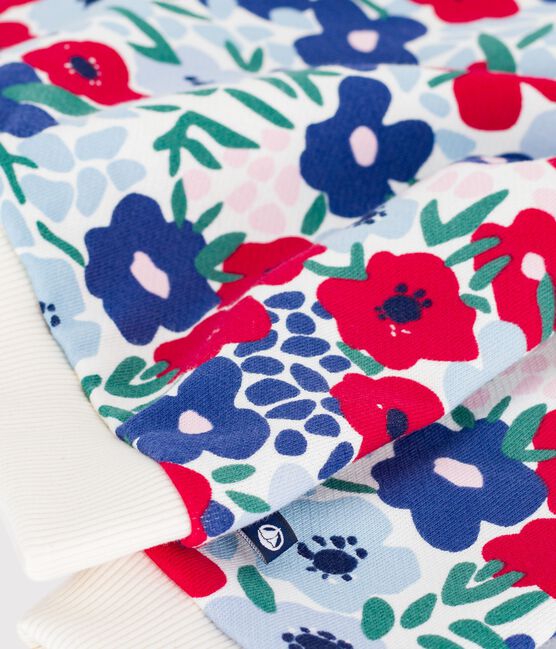 Baby-Kapuzensweatshirt aus geblümter Baumwolle weiss MARSHMALLOW/weiss MULTICO