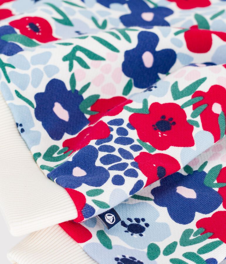 Baby-Kapuzensweatshirt aus gebl&uuml;mter Baumwolle weiss/vielfarbig