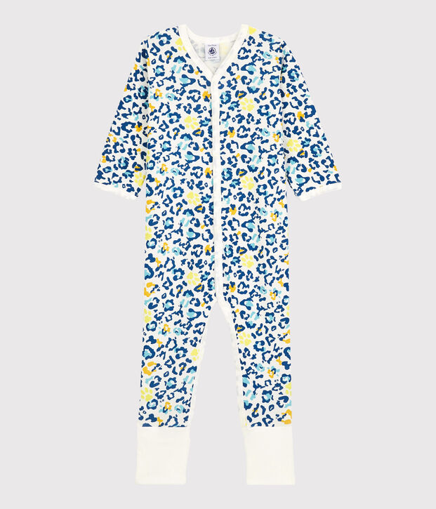 Baby-Strampler mit abnehmbaren F&uuml;&szlig;en aus Baumwolle in Leuchtfarbe mit Panther-Motiv weiss/vielfarbig