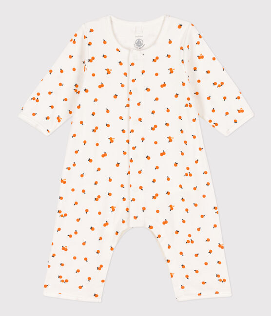 Baby-Bodyjama aus Baumwolle weiss MARSHMALLOW/ ORANGE