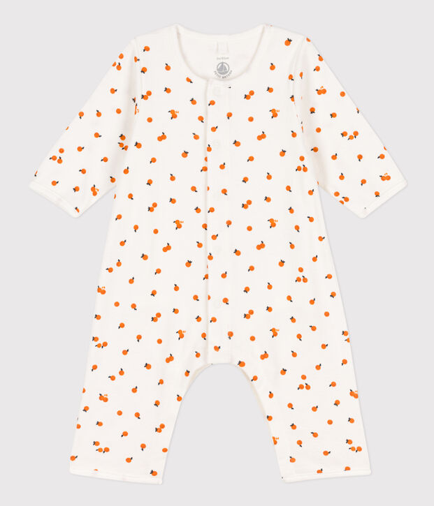 Baby-Bodyjama aus Baumwolle weiss/ORANGE