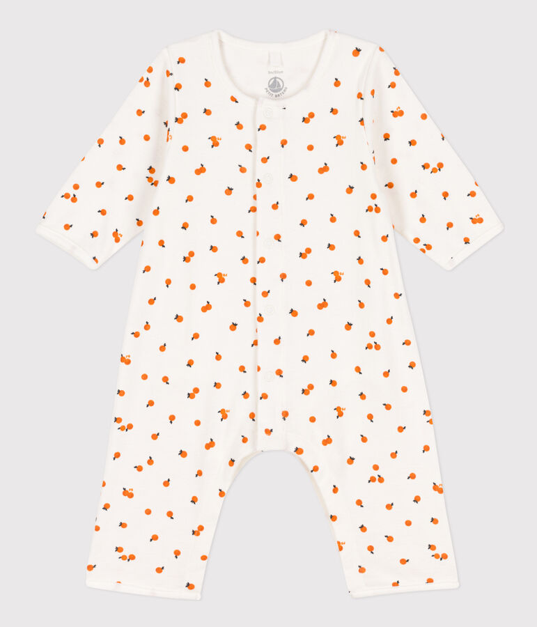 Baby-Bodyjama aus Baumwolle weiss/ORANGE