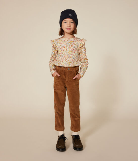 Langärmeliges Kinder-T-Shirt aus Rippstrick für Mädchen weiss AVALANCHE/ MULTICO