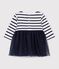 Lang&auml;rmliges Baby-Kleid aus zwei Stoffen mit Streifen weiss/vielfarbig
