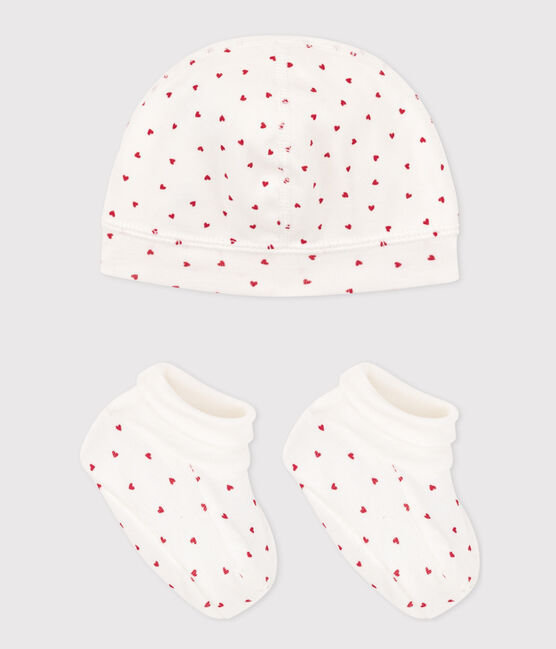 Set mit Mützchen und Babyschuhen mit Herzmotiv variante 1