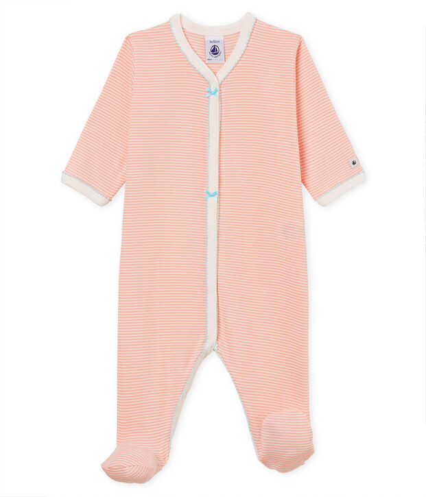 Baby-Strampler in Rippstrick f&uuml;r M&auml;dchen rosa/weiss
