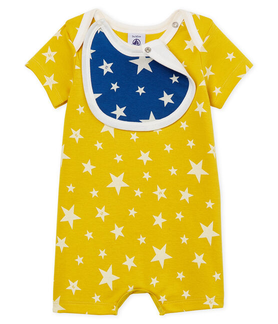 Baby-Kurzoveralls aus Rippstrick für Jungen gelb HONEY/weiss MARSHMALLOW