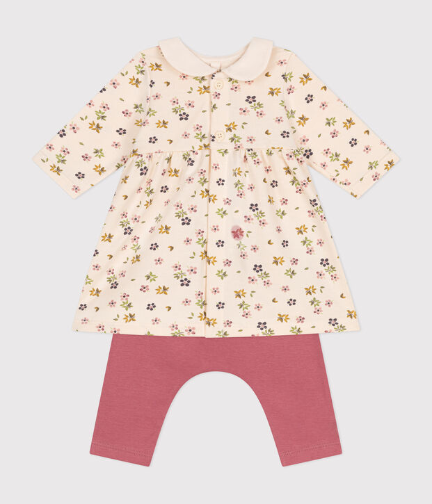 Baby-Kleid und Leggings aus Baumwolle naturfarben/vielfarbig