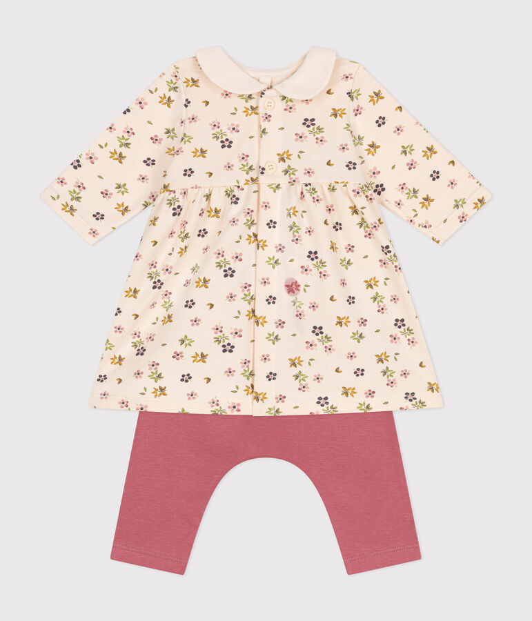 Baby-Kleid und Leggings aus Baumwolle naturfarben/vielfarbig