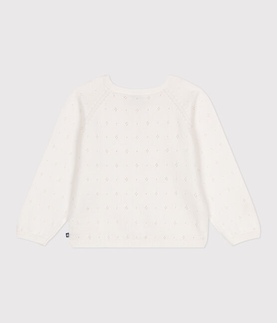 Kinder-Strickjacke aus Baumwolle mit Zierstrick weiss MARSHMALLOW