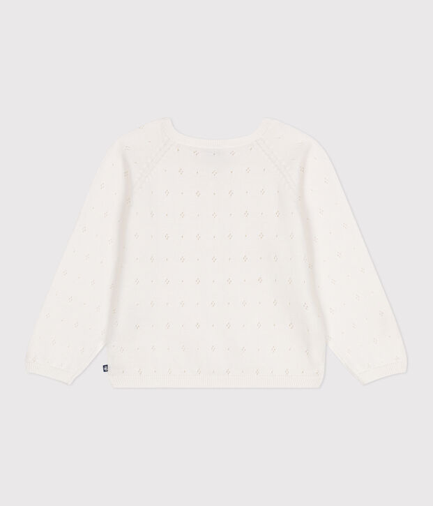 Kinder-Strickjacke aus Baumwolle mit Zierstrick weiss