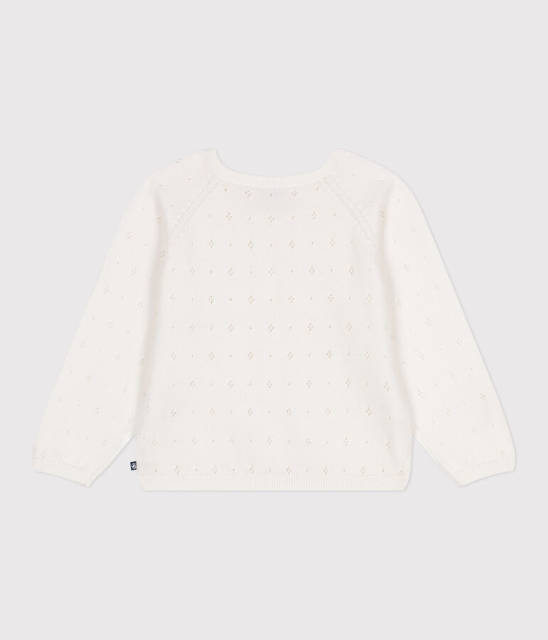 Kinder-Strickjacke aus Baumwolle mit Zierstrick weiss