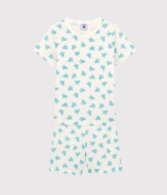Kinder-Kurzpyjama aus Baumwolle weiss MARSHMALLOW/weiss MULTICO