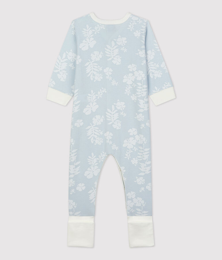 Baby-Strampler aus Baumwolle mit abnehmbaren F&uuml;&szlig;en und Hawaiimuster blau/weiss