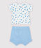 Zweiteiliges Baby-Set aus Bio-Baumwoll-Windelstoff in Blau weiss MARSHMALLOW/weiss MULTICO