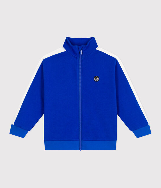 Kinder-Sweatshirt mit Reißverschluss und Stehkragen aus einfarbiger Baumwolle blau PERSE