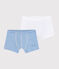 Set mit 2 Rippstrick-Boxershorts mit blauem Ringelmuster für kleine Jungen variante 1