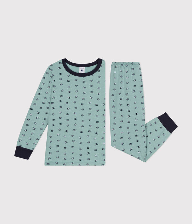 Kinder-Pyjama aus aufgerautem Molton mit Waschb&auml;r-Motiv gr&uuml;n/vielfarbig