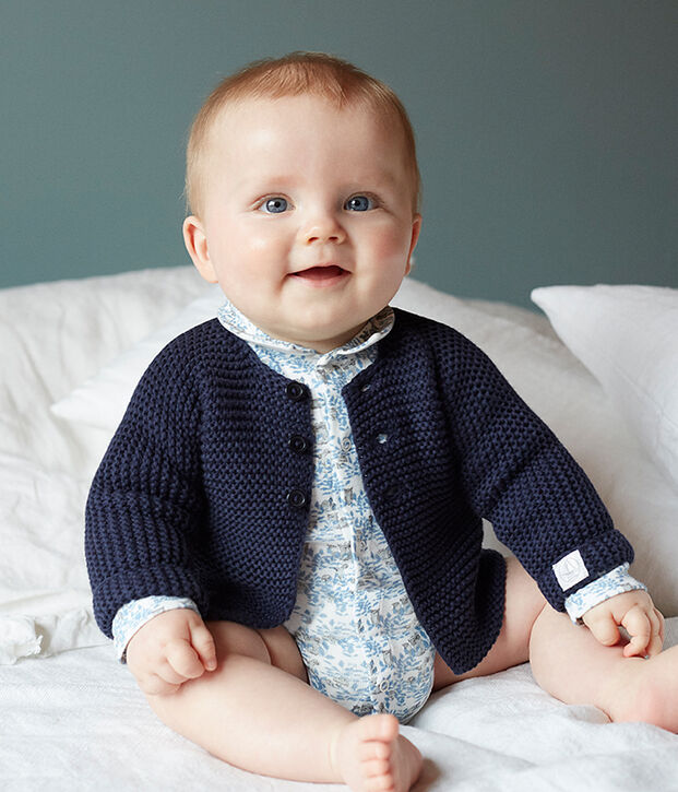 Lang&auml;rmeliger Neugeborenen-Body aus Rippstrick f&uuml;r Jungen weiss/blau/vielfarbig
