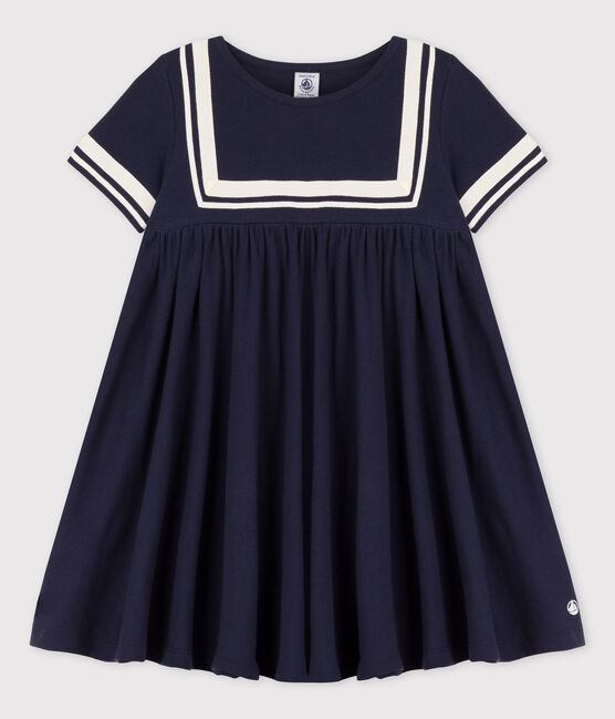 Kurzärmeliges Kleid aus Bio-Baumwolle für Mädchen blau SMOKING