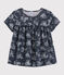 Kurzärmeliges Kinder-Kleid aus Doppeljersey für Mädchen blau SMOKING/weiss ECUME