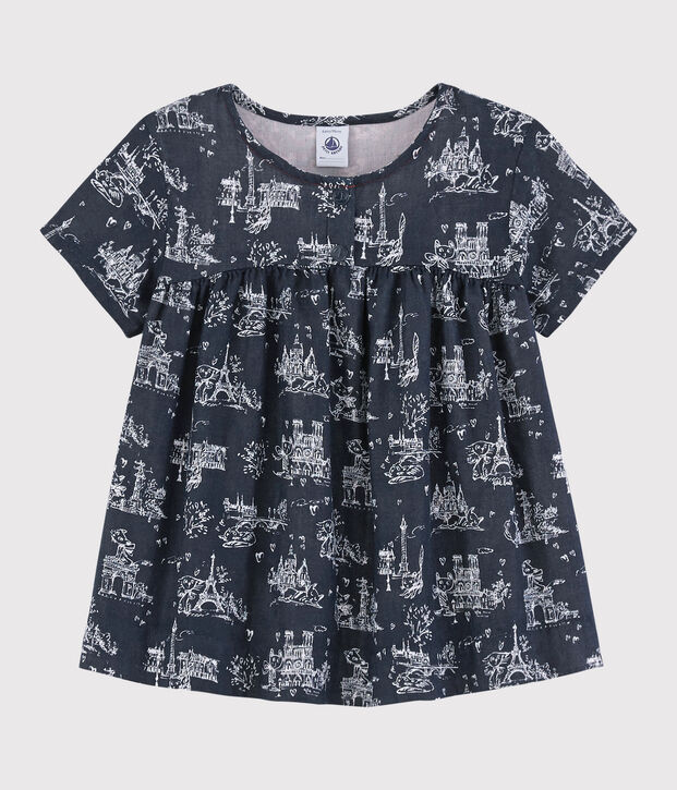 Kurz&auml;rmeliges Kinder-Kleid aus Doppeljersey f&uuml;r M&auml;dchen blau/weiss