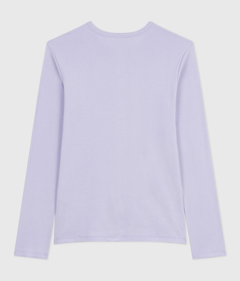 Lang&auml;rmeliges Damen-T-Shirt L&rsquo;Iconique aus Baumwolle mit Picotkante violett