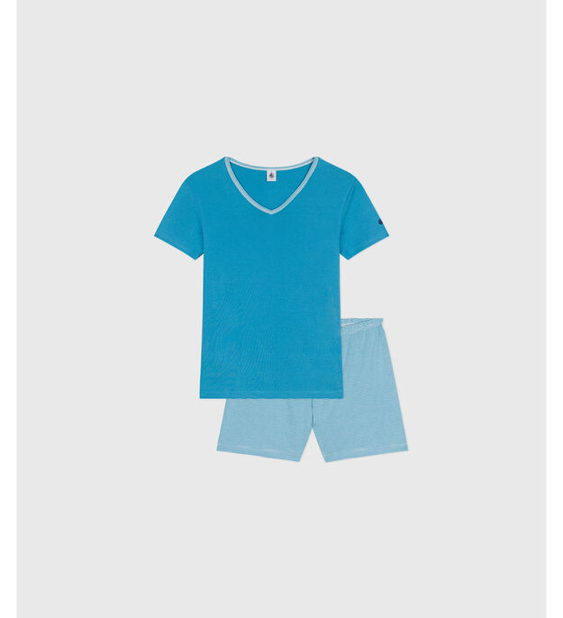 Pyjama short Femme en coton blau/vielfarbig