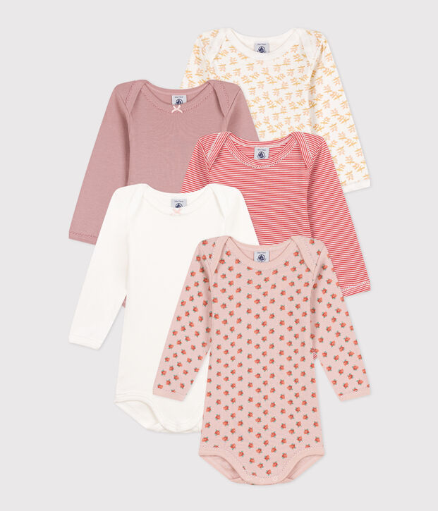 5er-Set lang&auml;rmelige Baby-Bodys aus Baumwolle mit Blumenmotiv vielfarbig